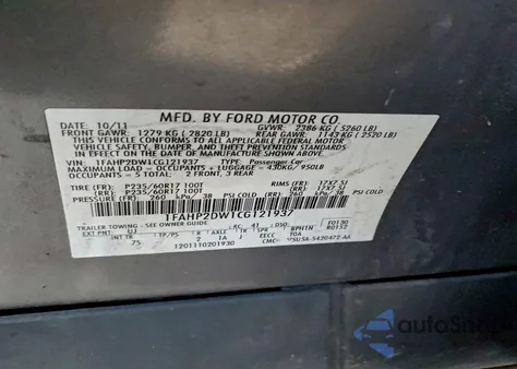 2012 Ford Taurus Se z USA, uszkodzony, nr VIN 1FAHP2DW1CG121937